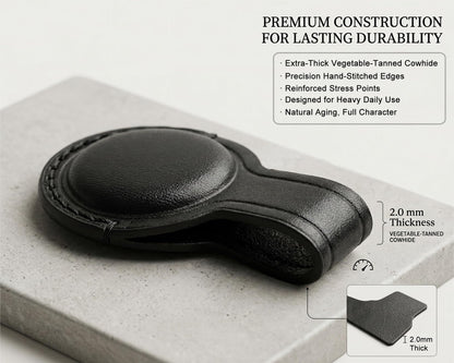 JusBumio Handcrafted Full Grain Veg-Tanned Leather Holder Compatible with Apple AirTag 2nd & 1st Gen, Full-Wrap Secure Keychain Case, Discreet Leather Air Tag Keychain for Keys, Bags & Luggage