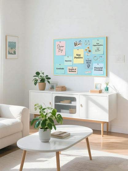 Lightomorrow Bulletin Board 30 x 20 inches, Dark Blue Pin Board, Golden Aluminum Framed Fabric Cork Board with 10 Push Pins