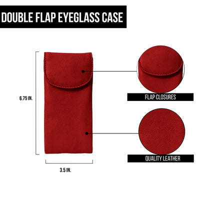 ili New York Double Flap Leather Eyeglass Case, Soft 2-in-1 Dual Glasses Pouch for Sunglasses and Reading Glasses for Men and Women, Red