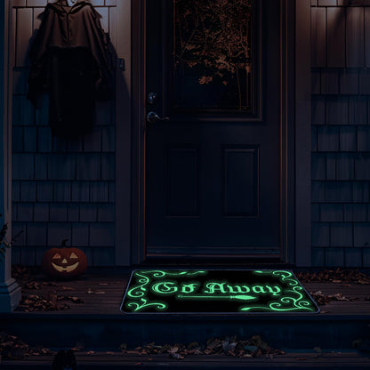 QIONG MENG Halloween Door Mat Rug Go Away Decorative Glow in The Dark Doormats Luminous Entrance Rugs Floor Front Mats for Luminous Farmhouse Home Kitchen Decor 17 x 27 Inch