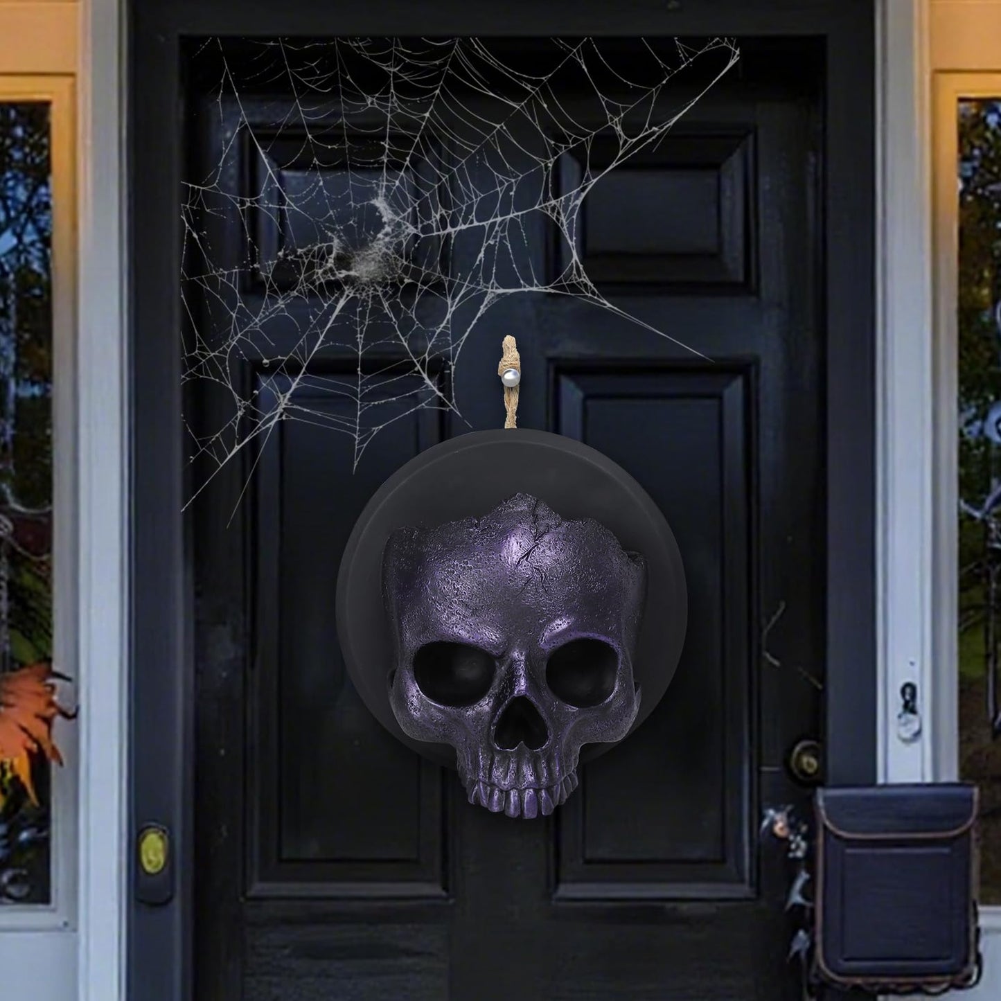 Ovewios Halloween Skull Decorations, Gothic Skeleton Head Hanging Wall Decor, Resin Creepy Skull Led Lights for Indoor Halloween Party Home Decorations