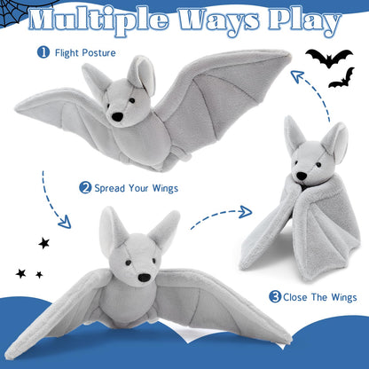 Tezituor 4 Pcs Large Bat Stuffed Animals Set, 22 Inch Realistic Big Stuffed Bat Plush Grow in the Dark for Party Decoration, Cute Bat Plush Bulk for Boys Girls