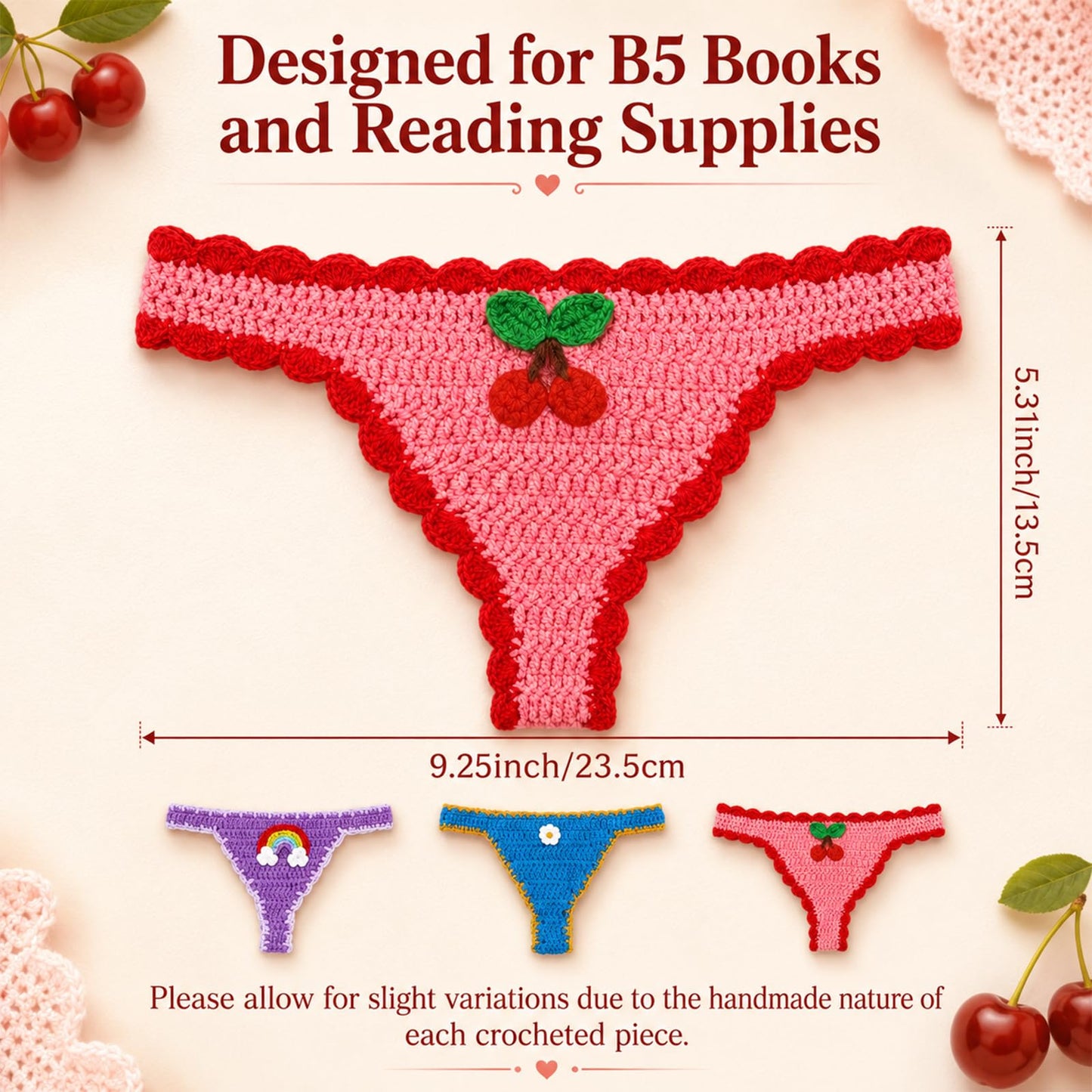 Colarr 3 Pack Bikini Crochet Bookmarks for B5 Books Handmade Mini Swimwear Book Page Holders Cute Reading Accessories Gift for Women Book Lovers Students Readers