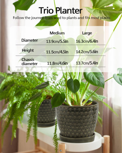 Swkien Plant Pots, Flower Pots, Planters for Indoor Plants(6.5+5.5inch), Flower Pots for Indoor Plant with Drainage Hole and Saucer, Ceramic Pots for Plants with Hole Mesh Pad,Reactive Glaze Green