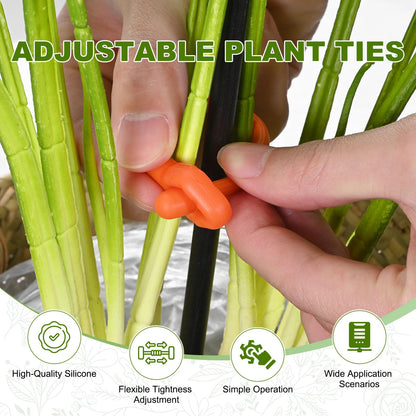 M METERXITY 12-Pack Adjustable Plant Ties, 12inch/30.48cm Silicone Flexible Multi-Function Sturdy Garden Twist Tie for Plant Support/Tree/Shrub/Vine, Reusable Support Twine [Orange]