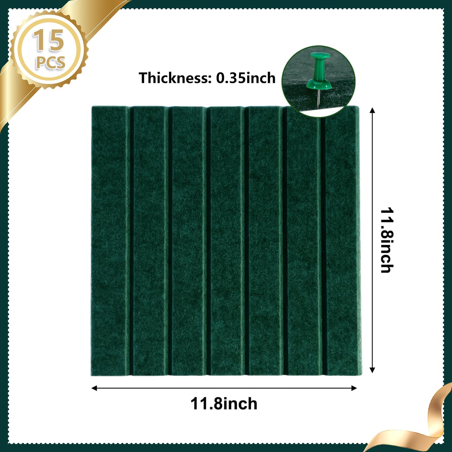 15 Pack Felt Bulletin Board, 35" x 59" Large Dark Green Pinboard with 30 Push Pins, Felt Pin Board, Self-Adhesive Cork Board Tiles for Home, Office Walls, School Classroom Message Photos Display