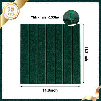 15 Pack Felt Bulletin Board, 35" x 59" Large Dark Green Pinboard with 30 Push Pins, Felt Pin Board, Self-Adhesive Cork Board Tiles for Home, Office Walls, School Classroom Message Photos Display