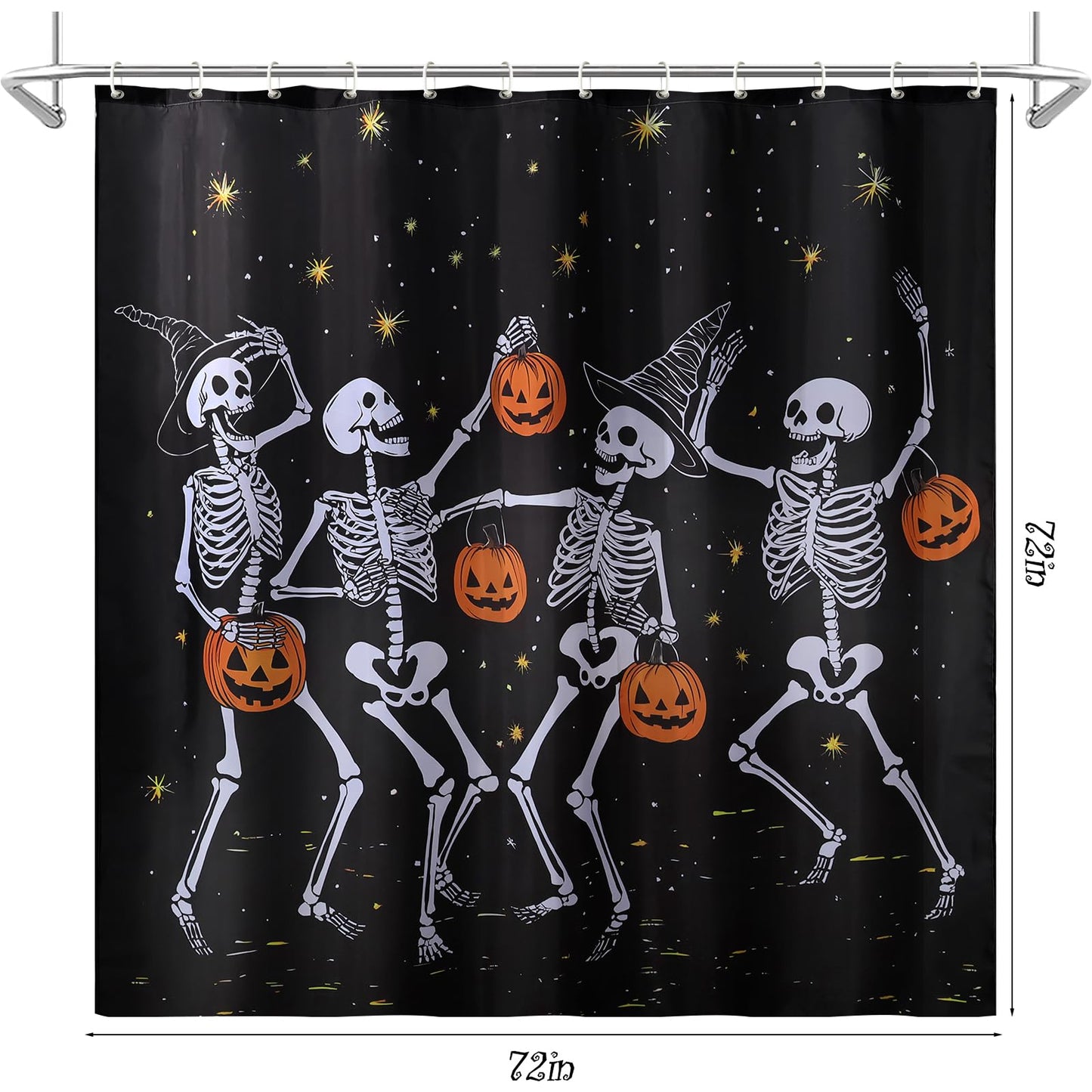 Halloween Shower Curtain: Spooky Dancing Ghosts with Pumpkins Halloween Shower Curtain Set with Hooks, Scary Skull Skeleton Bathroom Decorations for Window Home Farmhouse Indoor Decor, 72' x 72'