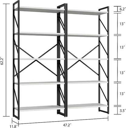 Shintenchi 2-Tier Bookshelf: Tall Industrial Bookcase for Living Room/Home/Office, Modern Book Holder with Storage Rack Shelves - White