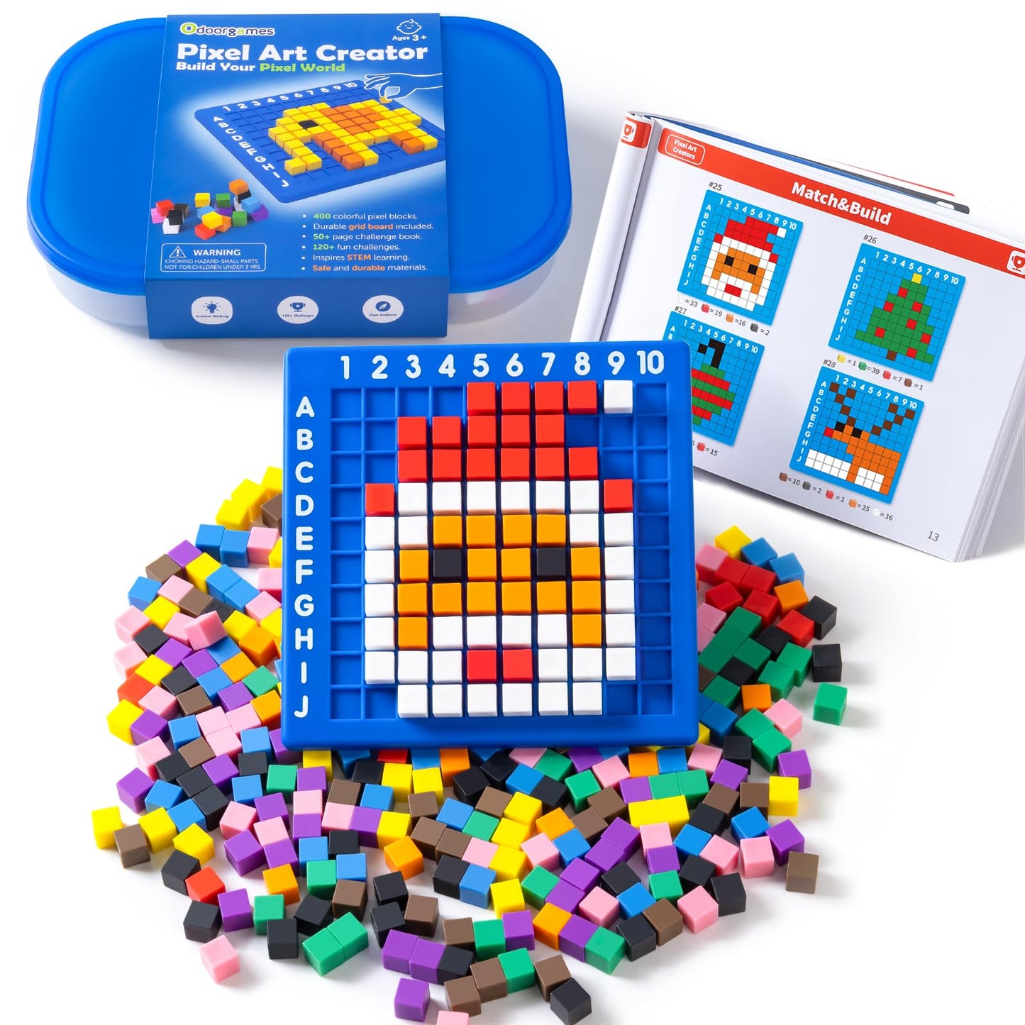 Odoorgames Pixel Art Creator - STEM Toys - 400 Hard Plastic Cubes, Fine Motor Skills Educational Games & Kindergarten Activities Toy for Kids