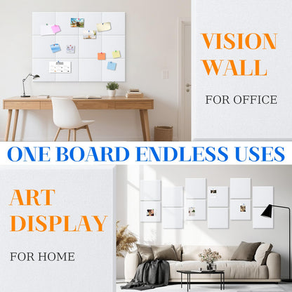 DOLLAR BOSS Large Cork Board for Wall 48" x 36" x 0.5" Bulletin Board 12 Packs Corkboard Tiles Self Adhesive Felt Wall Tiles for Office Home School, White