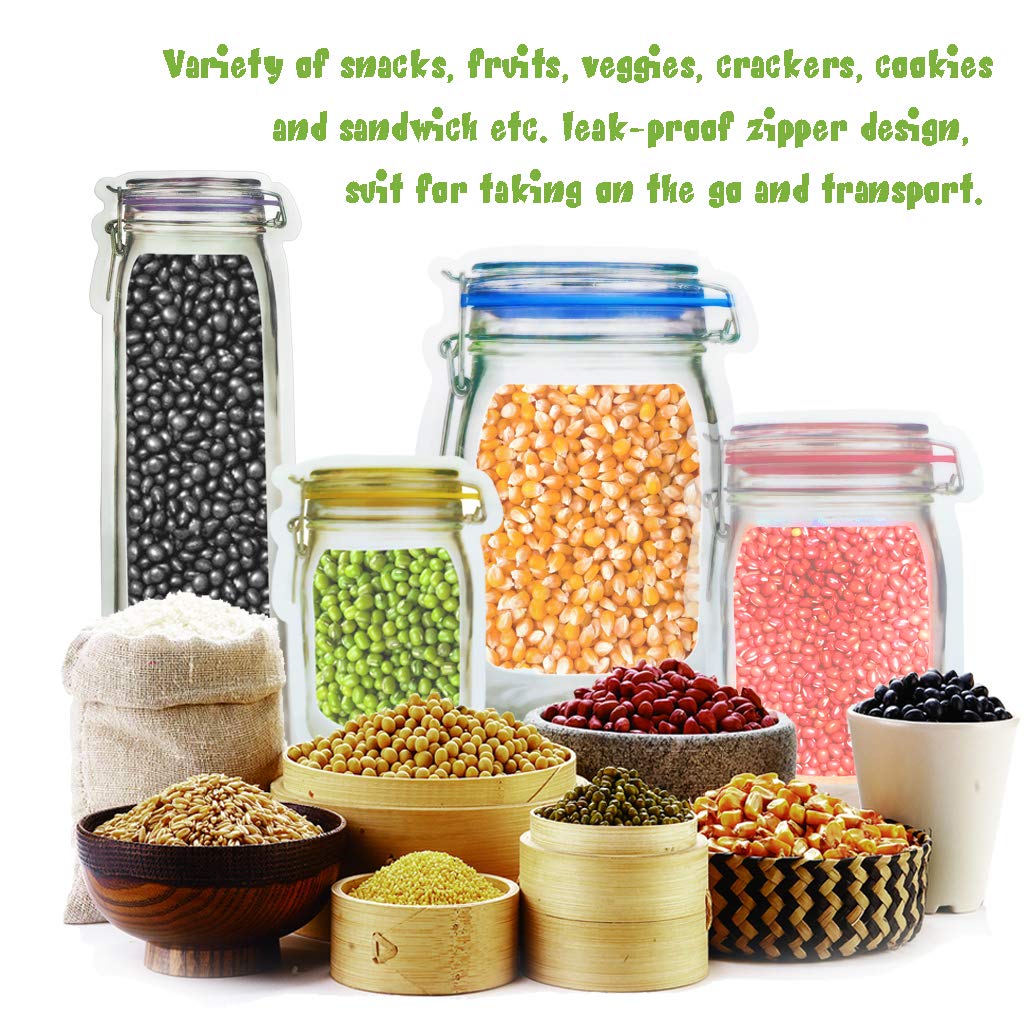 laffeya 20Pack 1000ml (9.7 * 6.6 * 4.7inch) Reusable Mason Jar Bags for Candy & Snacks - Leakproof Storage & Display