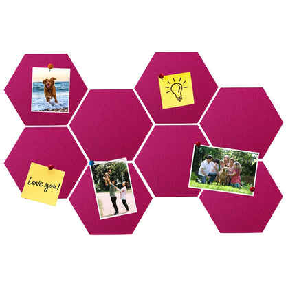 HULAVO 8 Pcs Hexagon Felt Cork Bulletin Board Tiles, Self Adhesive DIY Bulletin Board Pin Board for Office School Home Wall Decor Memos Photos Display(Rose Red)