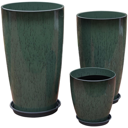 MinCHI257 24,21,11 Inch Large Plastic Planters with Drainage Hole and Saucer - Set of 3 Tall Plant Pots Indoor Flower Pot Tall Round Planters Outdoor Large Tall Planter