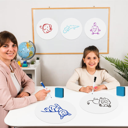 Humyoun 54 Pcs Dry Erase Dots Circles 11 Inch Removable Stickers Spots Wall Decals Magnetic Whiteboard Erasers Whiteboard Markers Set for School Classroom Teachers Students Table Desk(Blue,White)