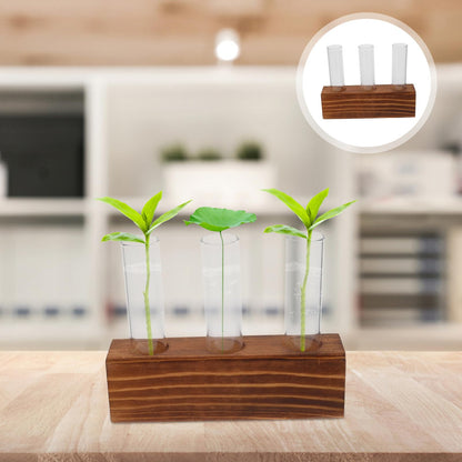 Unomor Glass Plant Propagation Station with 3-Hole Charcoal Wood Base and Test Tubes, Glass Vase for Indoor Hydroponic Plants and Desktop Terrarium Decoration