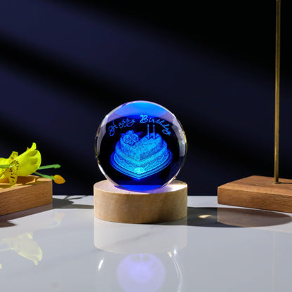 3D Birthday Gifts for Women Crystals Ball 60mm - Birthday Figurines Decor Glass Birthday Cake Figurine Decor Stuff for Best Friend Lovers Mom Dad Keepsake Paperweight