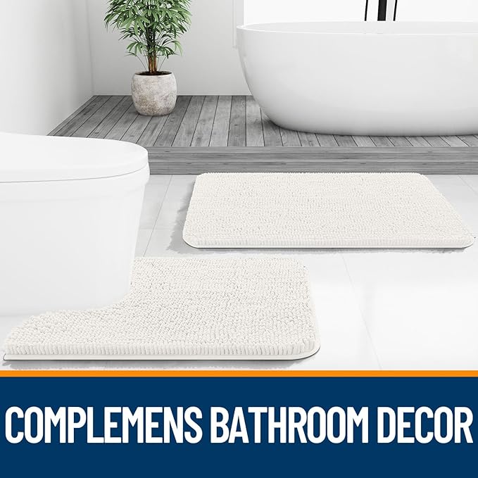 OLANLY Bathroom Runner Rugs 47x17, Extra Soft Absorbent Chenille Bath Rugs, Rubber Backing Quick Dry, Machine Washable Long Bath Mats for Bathroom Floor, Tub and Shower, Home Decor Accessories, Ivory