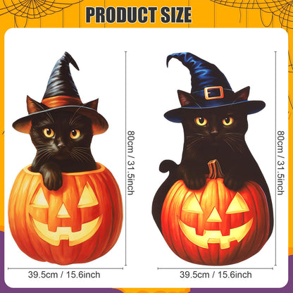 Large Outdoor Halloween Yard Signs, 2 PCS 31 inch Pumpkin Black Cat Halloween Yard Stakes Kids Friendly for Lawn Garden Home Decor Outside Party Supplies