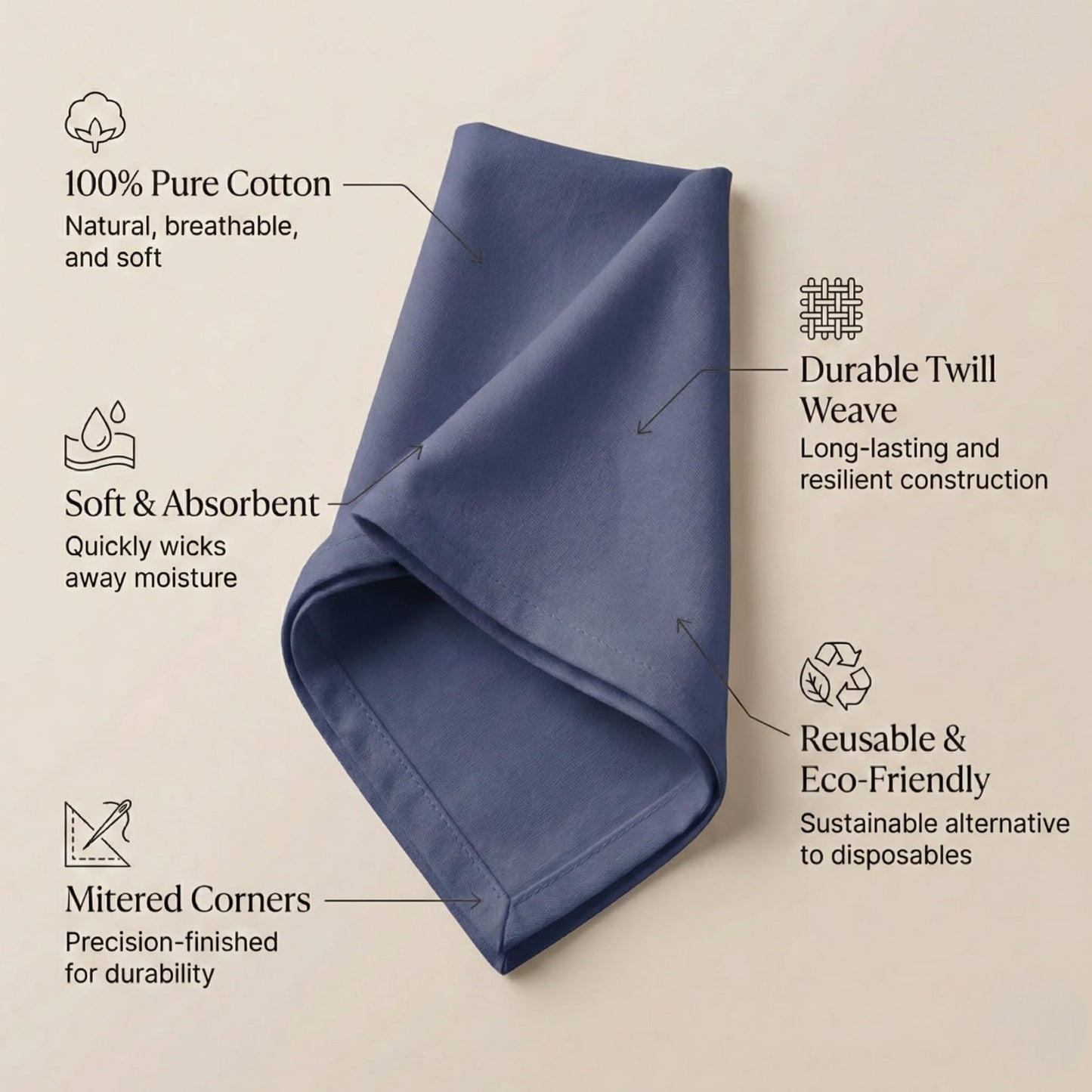 ACCENTHOME Accent Home 100% Cotton Napkins, Delicate Cloth Napkins for Dinners, Parties and Weddings，18 x 18 Inch Set of 12 - Navy