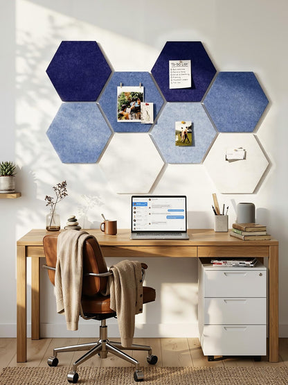 Uoisaiko 8 Pack Hexagon Felt Bulletin Board Tiles - 12" Large Thick Pin Board for Walls with 30 Push Pins, DIY Boards for Office Home School Decor, Aesthetic Hex Cork Board Alternative