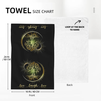 Wovoto Live Laugh Love Kitchen Towels Decorative Set of 2, Absorbent Tree Life Tea Towels Hand Towels for Kitchen,Hippie Witchy Kitchen Decor Aesthetic,Cute Moon Dish Towels for Kitchen Drying