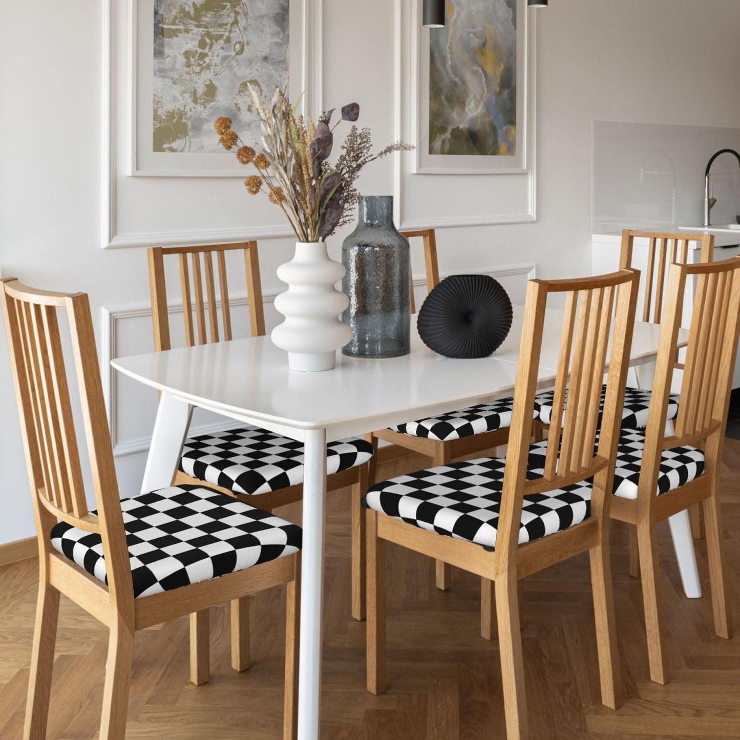 Yakelo Seat Covers for Dining Room Black and White Checkered Chair Seat Slipcovers Kitchen Chair Covers Removable Washable Stretch Dining Chair Covers 4 Pcs
