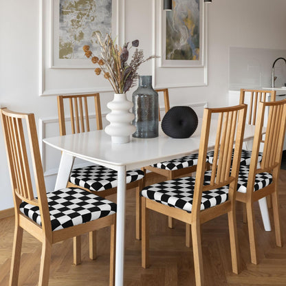 Yakelo Seat Covers for Dining Room Black and White Checkered Chair Seat Slipcovers Kitchen Chair Covers Removable Washable Stretch Dining Chair Covers 4 Pcs