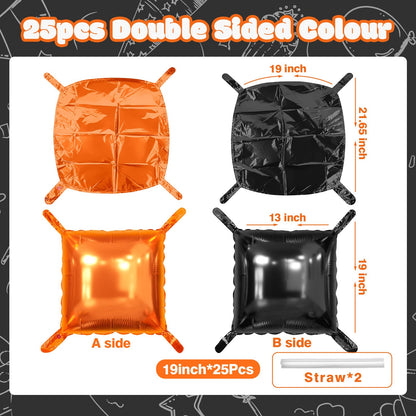 NISOCY 25PCS Halloween Black Orange Square Foil Balloons Wall Backdrop Double Sided Black Orange Balloons Arch Kit for Birthday Graduation Baby Shower Anniversary Party Decorations