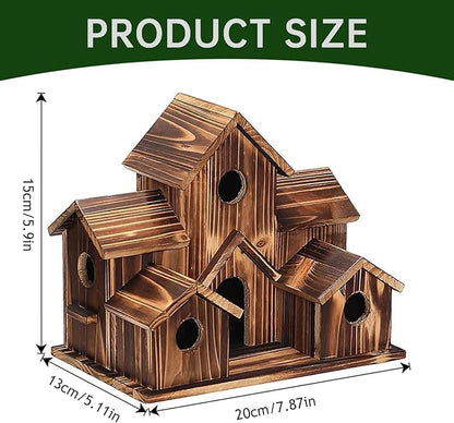 6 Hole Handmade Bird House, Bird Houses for Outside, Hummingbird House, Hanging Nest Box for Birds, Outdoor Wooden Birdhouses for Outside, Backyard, Garden, Patio, Nature Lovers Gift (1pcs)