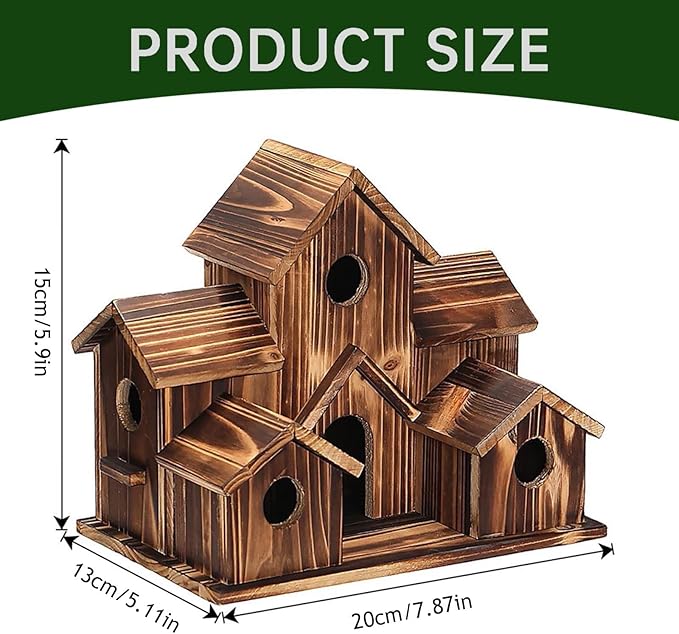 6 Hole Handmade Bird House, Bird Houses for Outside, Hummingbird House, Hanging Nest Box for Birds, Outdoor Wooden Birdhouses for Outside, Backyard, Garden, Patio, Nature Lovers Gift (2pcs)