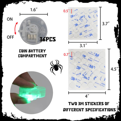 Dazzle Bright 36 Pcs LED Halloween 3D Spider Decorations Wall Stickers, 4 Different Size Removable PVC Wall Sticker for Indoor Home Window Decor Party Supplies