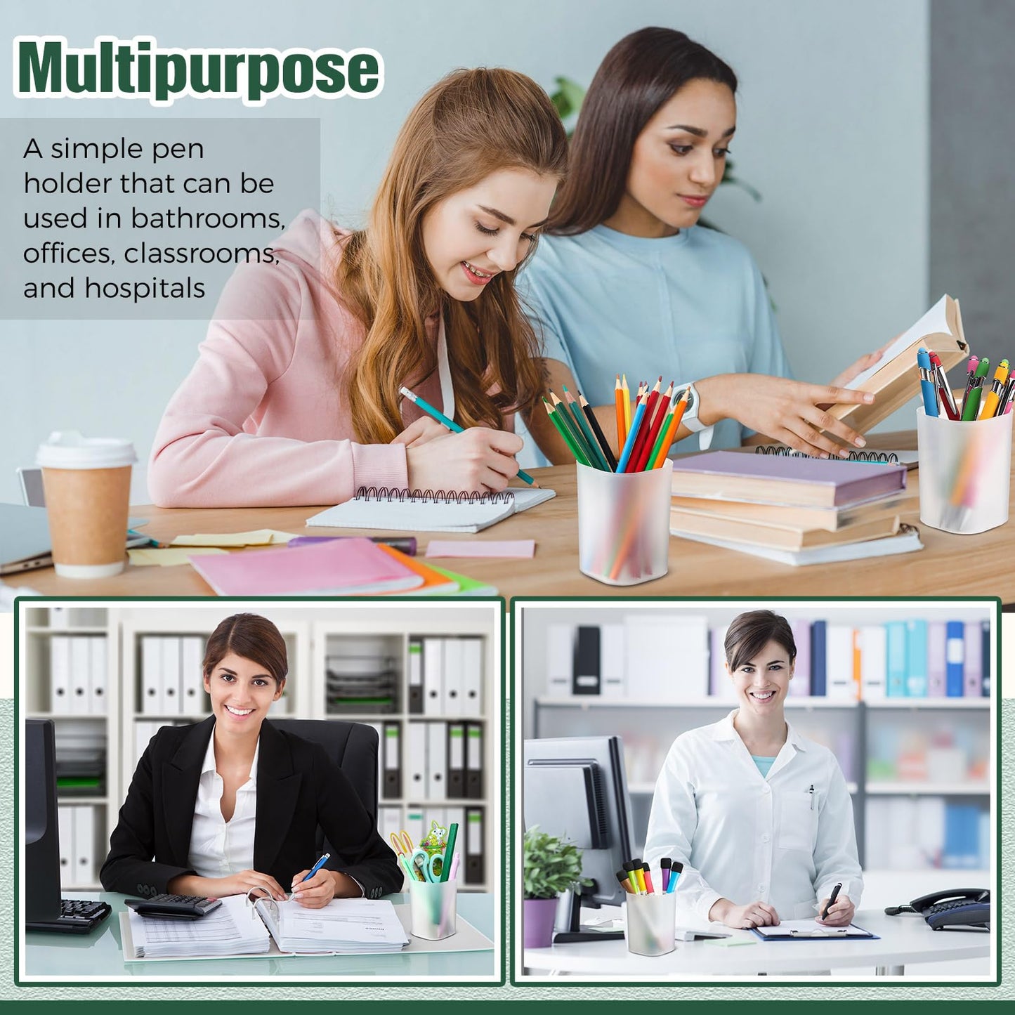 Weekgrat 30 Pack Pen Holder Pen Cups for Desk Organizers and Storage Stationery Plastic Matte Pencil Holder Cups Ins Style Transparent for Office School Supplies (White)