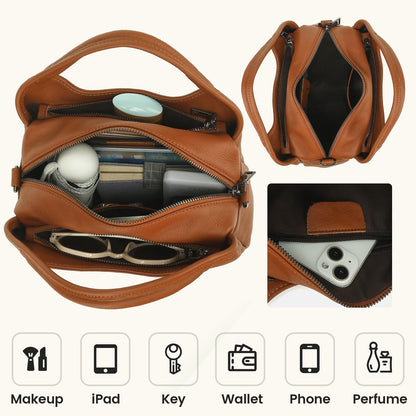 KOGTLA Genuine Leather Purses for Women with Detachable Satchel Strap, Ladies Handbags, Tote Hobo Bags Brown