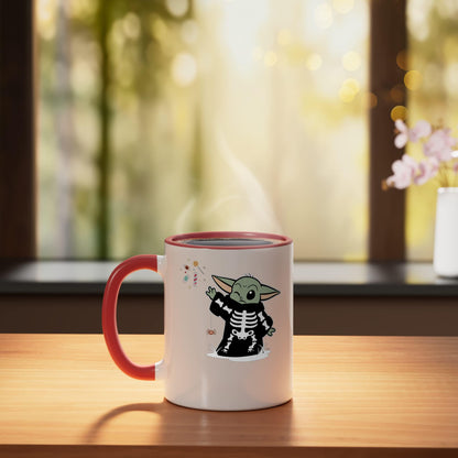 Star Wars Grogu Halloween Skeleton Force Float Candy Ceramic Mug, Red/White