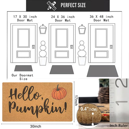 IZUS Hello-Pumpkin Welcome-Doormats - Non-Slip Coir Entrance-Mat Fall-Harvest-Festival Front-Door-Mat Porch-Rugs Home-Decor 17x29inch