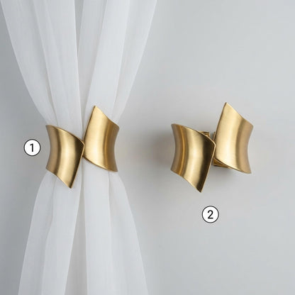 2 Pack Decorative Gold Metal Curtain Tie Backs Window Drapery Wire Drawing Spring Clip Holdbacks for Home Office