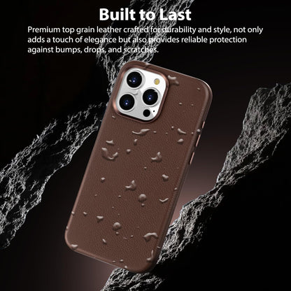 Belemay Compatible with iPhone 15 Pro Max Leather Case, Compatible with MagSafe - Luxury Tumbled Leather - Metal Buttons & Lens Protector - Slim Fit&Durable - Distinctive Texture (6.7-inch) - Brown