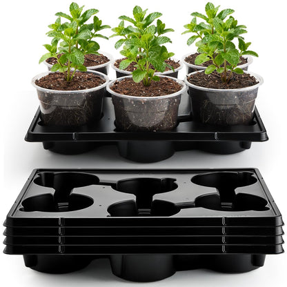 RooTrimmer 30 Pack 6 Inch Clear Nursery Pots and 5 Pack 6 Cell Round Plant Pot Trays, Sturdy Seeds Starting Germination Shuttle Carrying Trays, Planter Nursery Propagation 5 Sets