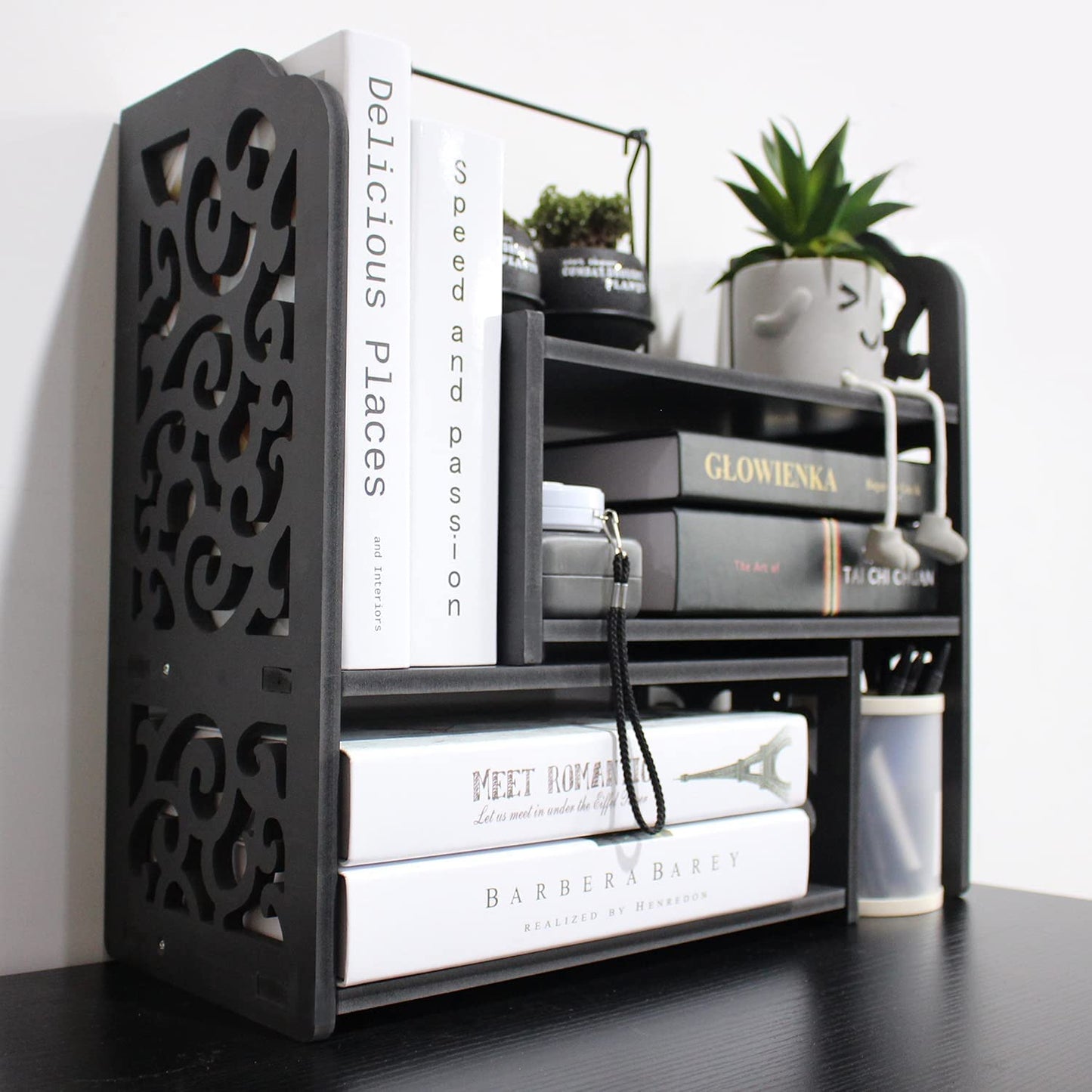 YGYQZ Small Bookshelf for Desktop Storage, Mini Cute Office Desk Shelves White Versatility Organizers for Women, Kids