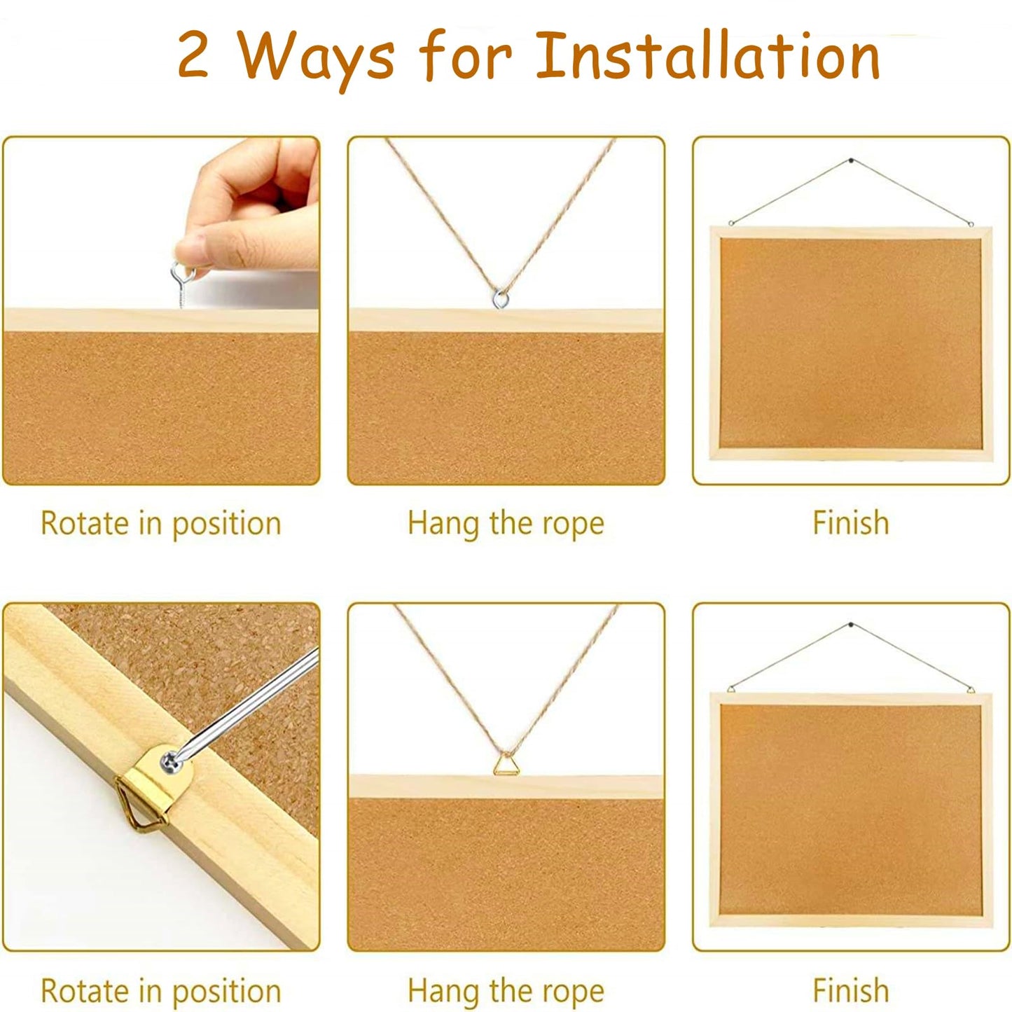 Lyellfe 4 Pack Cork Bulletin Boards, 15.7 x 12 Inch Thick Cork Tiles with Frame Push Pin Hanging Rope, Double Side Rectangle Message Notice Board for Office School Home Decor