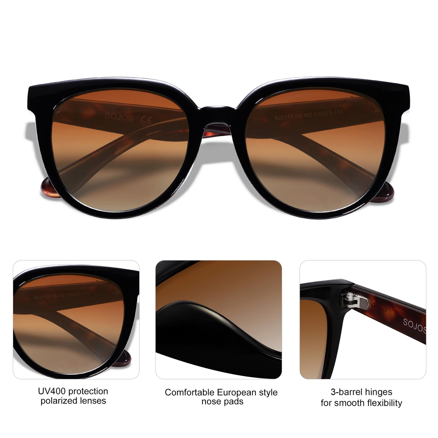 SOJOS Trendy Cat Eye Round Polarized Sunglasses for Women Fashion UV Protection Sunnies Sunglasses SJ2175