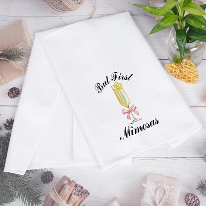 JNIAP Mimosa Lover Gift But First Mimosas Kitchen Towel Summer Cocktail Party Gift (But First Mi-mo Towel)