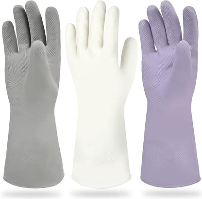 Cleanbear Reusable Dish Washing Rubber Glove Set of 3, Household Cleaning Gloves for Washing