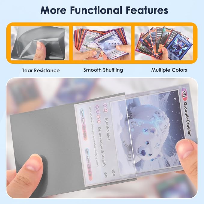 500 Pcs Card Sleeves for Trading Card, Matte Card Sleeves Deck Card Protectors Compatible with Baseball Cards, Sports Cards, Game Cards (Grey)