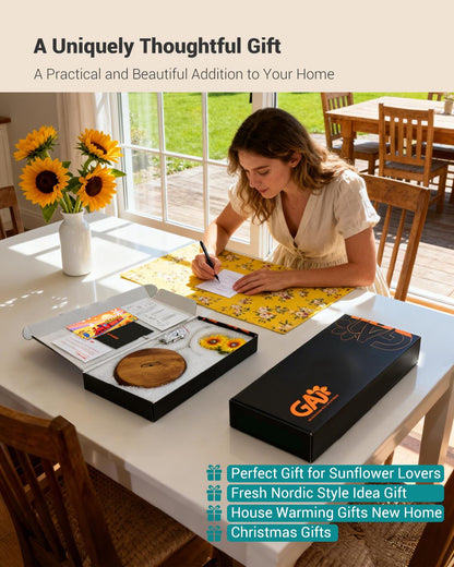 GAJ Sunflower Mug Tree Coffee Cup Holder, Countertop 3D Yellow Flower Coffee Bar Decor, Wooden Base Mug Stand Holds 4 Cups, Farmhouse Kitchen Organizer, Gifts for Women Mom Grandma