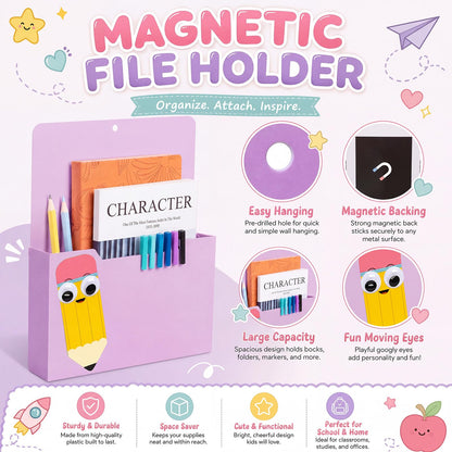 Gilprop 2 Pcs Pencil Pink Magnetic File Folder Holder Pocket File Organizer Classroom Decor Teacher Desk Accessories for Whiteboard Mail Paper Book No Drilling School Desk Door Classroom Essential