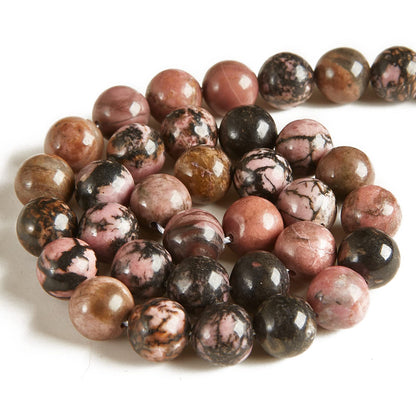 35pcs 10mm Pink Black Rhodochrosite Beads Natural Gemstone Beads Round Loose Beads for Jewelry Making