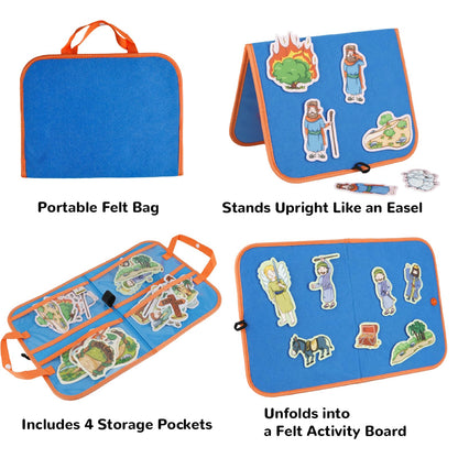 CHEFAN 4 Pack Felt Board Bible Stories Set, Flannel Board Stories Include Adam and Eve, Jacob's Ladder, Moses and The Burning Bush, Balaam and The Donkey, Precut Flannel Graph Bible Toys for Kids