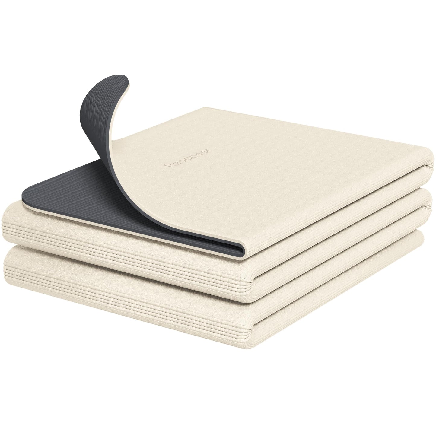 Readaeer Foldable Yoga Mat for Travel Folding Yoga Mat 6mm Thick with Carrying Bag, Non-Slip TPE Exercise Pilates Mat for 72" L x 24" W x 0.24 Inch (Beige)